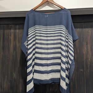 Blue and White Striped Poncho Top